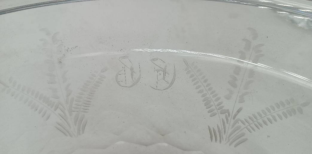 Large Antique Engraved Glass 19th Century Basin Tray With Jug-photo-5