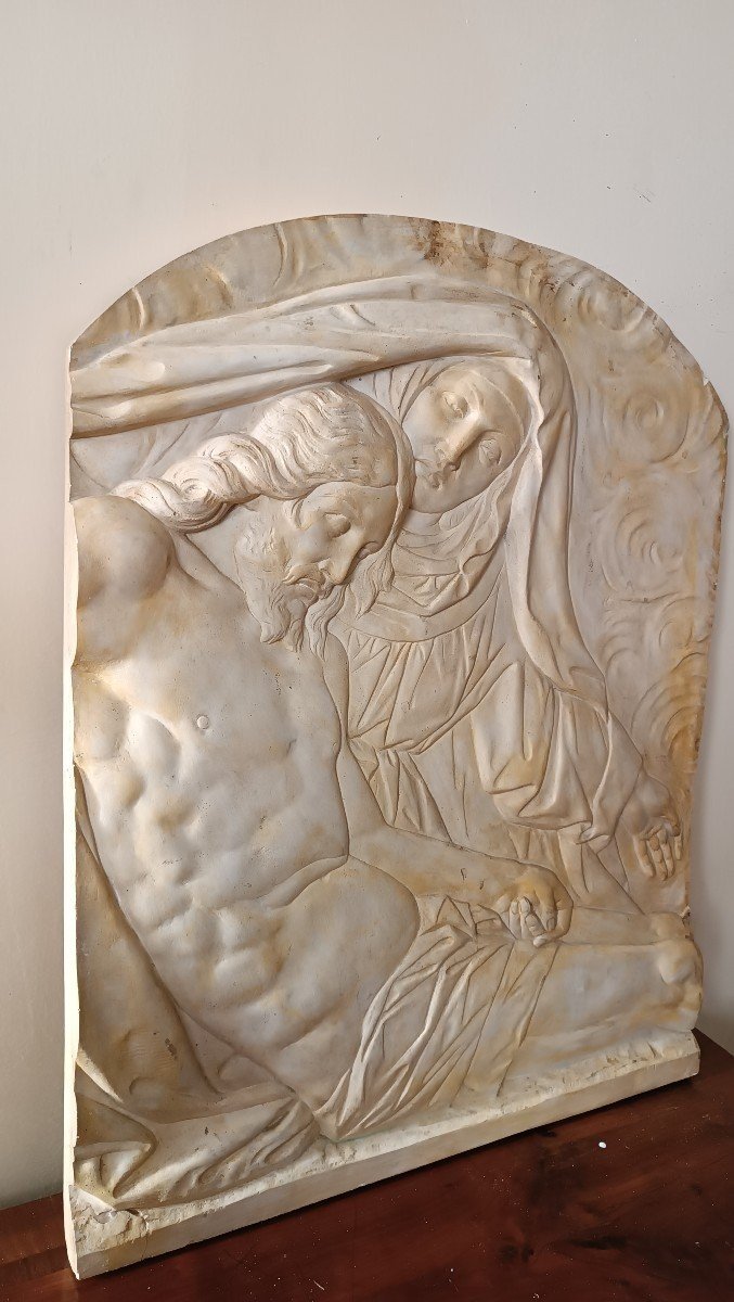 Large Tile Bas-relief Stucco Plaque Madonna With Christ-photo-4