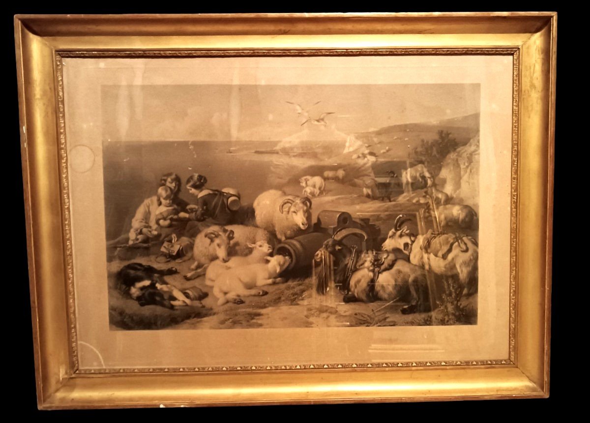 Large Gilded Frame Charles X - Engraving - First Half Of The 19th Century-photo-2