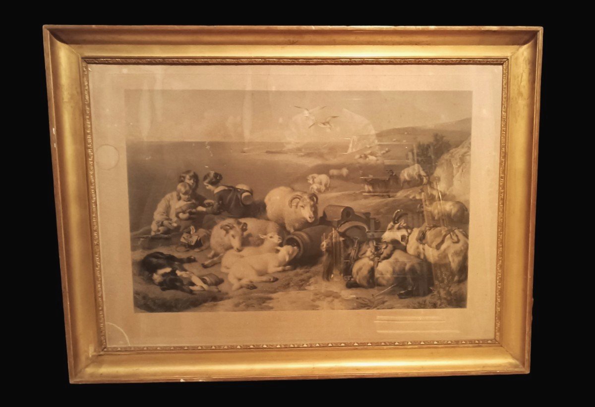 Large Gilded Frame Charles X - Engraving - First Half Of The 19th Century