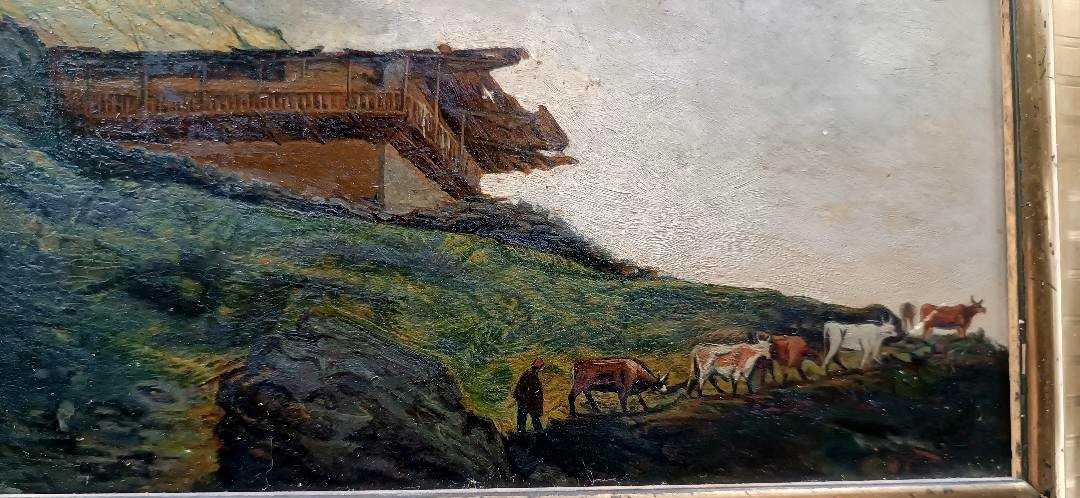 Peinture à l'Huile Ancienne Sur Carton Paysage De Montagne Fin 19ème Siècle Italie-photo-4