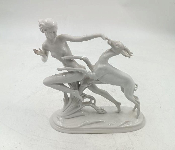 Art Deco Porcelain Group Schaubach Kunst Of Wallendorf - Nymph With Deer-photo-4