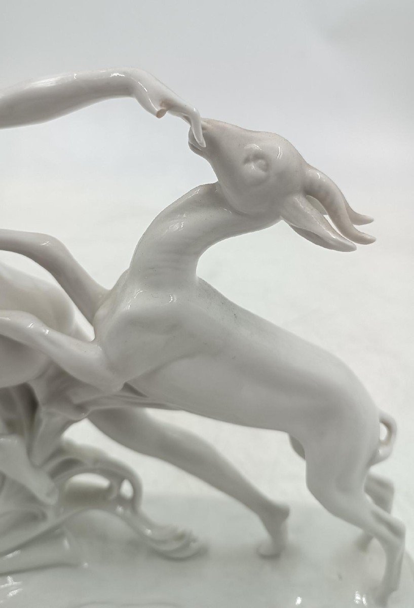 Art Deco Porcelain Group Schaubach Kunst Of Wallendorf - Nymph With Deer-photo-2