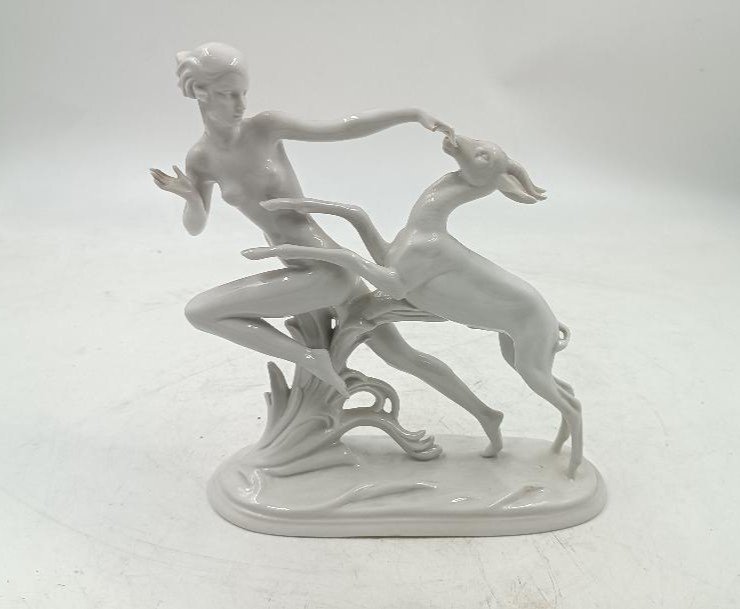 Art Deco Porcelain Group Schaubach Kunst Of Wallendorf - Nymph With Deer