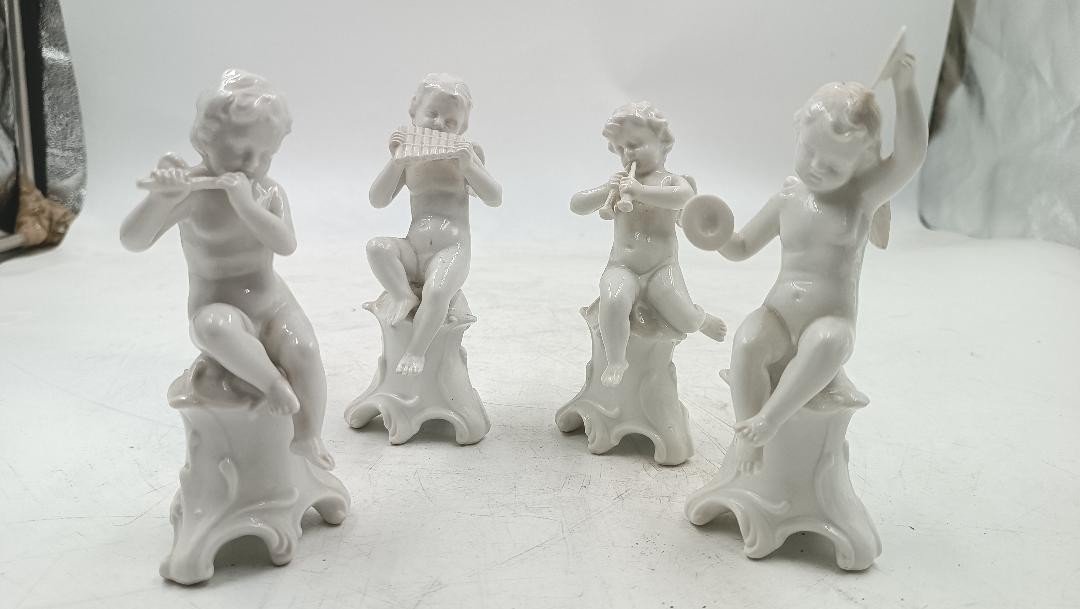 4 Figurines En Porcelaine Ginori N Couronnées 4 Putti Musiciens 19ème Siècle-photo-2