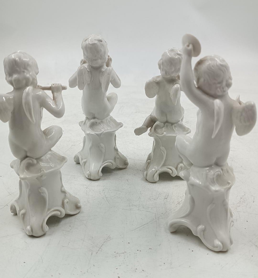 4 Figurines En Porcelaine Ginori N Couronnées 4 Putti Musiciens 19ème Siècle-photo-3