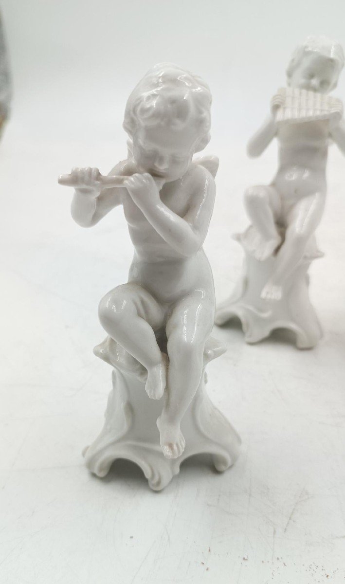 4 Figurines En Porcelaine Ginori N Couronnées 4 Putti Musiciens 19ème Siècle-photo-4