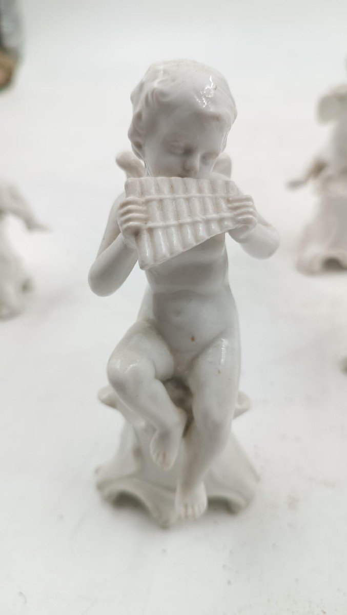 4 Figurines En Porcelaine Ginori N Couronnées 4 Putti Musiciens 19ème Siècle-photo-2