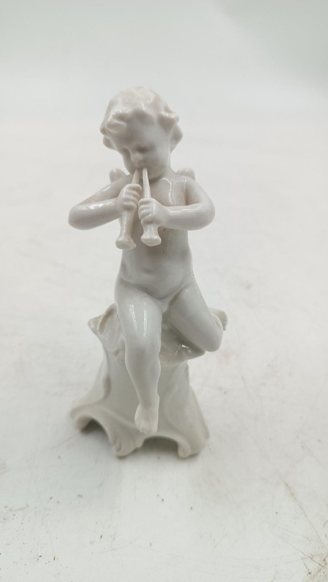 4 Figurines En Porcelaine Ginori N Couronnées 4 Putti Musiciens 19ème Siècle-photo-3