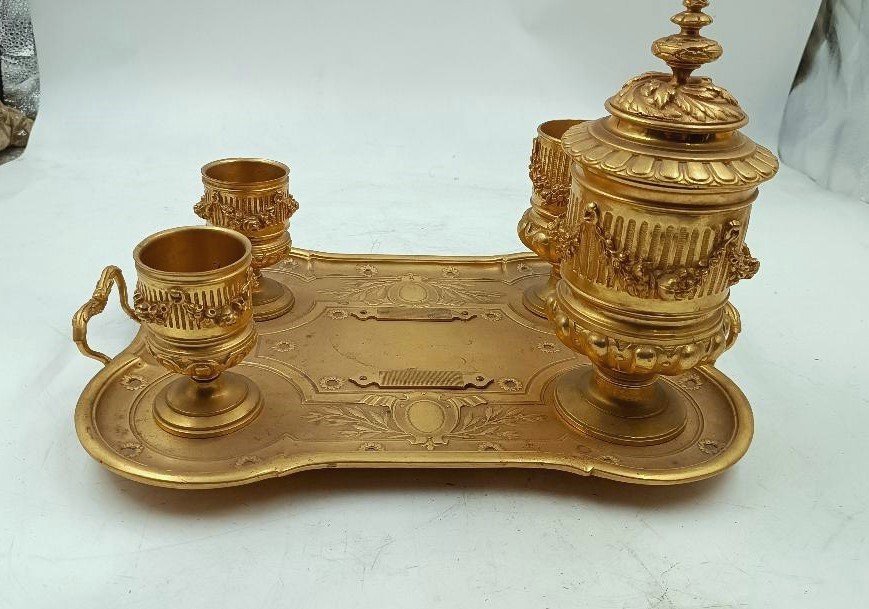 Large Mercury-gilt Bronze Inkwell From The Napoleon III Period-photo-7