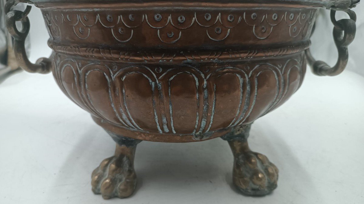 Embossed Copper Basin With Feral Feet Brass Origin Of Tuscany 17th Century-photo-4