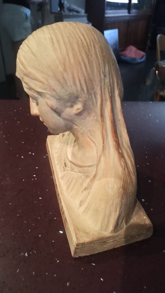 Terracotta Sculpture Bust Virgin Mary Signed A.neri Beginning -photo-4