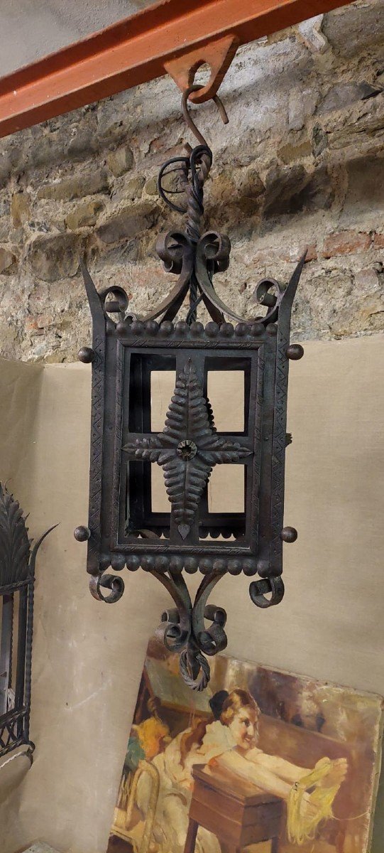 Large Forged Wrought Iron Lamp 19th Century Tuscany From Villa Nobiliare-photo-4