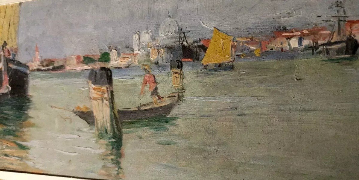 Marine Painting, Venice Lagoon, Oil On Panel, Early 20th Century Italy-photo-3