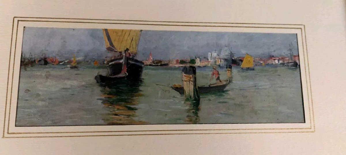 Marine Painting, Venice Lagoon, Oil On Panel, Early 20th Century Italy-photo-5