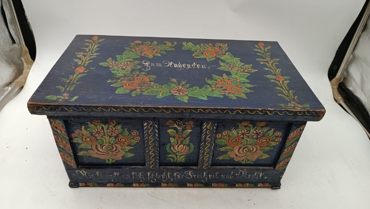  Original 19th Century Jewelery Box In Softwood Painted With Floral Motifs, -photo-2