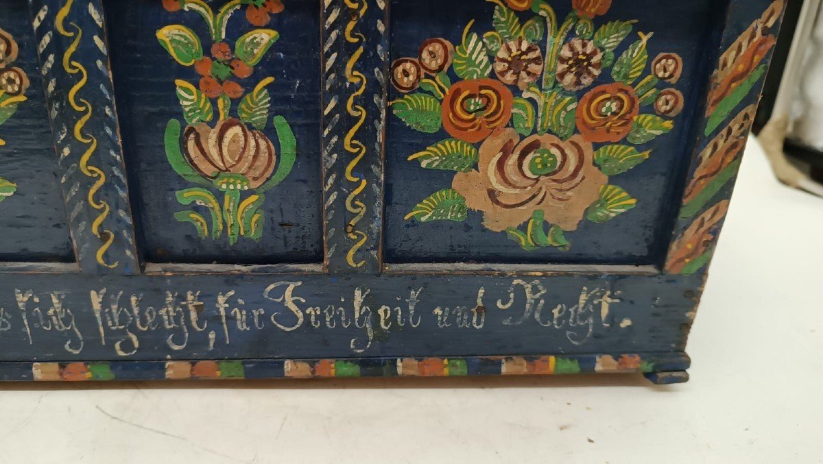  Original 19th Century Jewelery Box In Softwood Painted With Floral Motifs, -photo-3