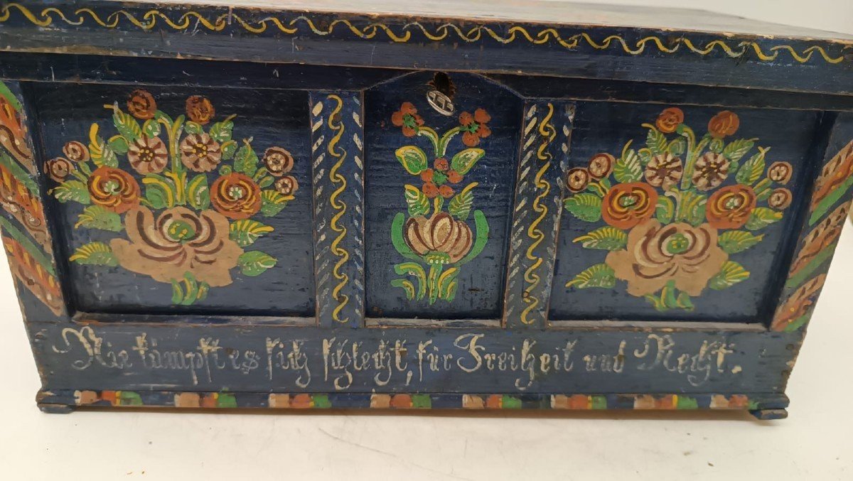  Original 19th Century Jewelery Box In Softwood Painted With Floral Motifs, -photo-1