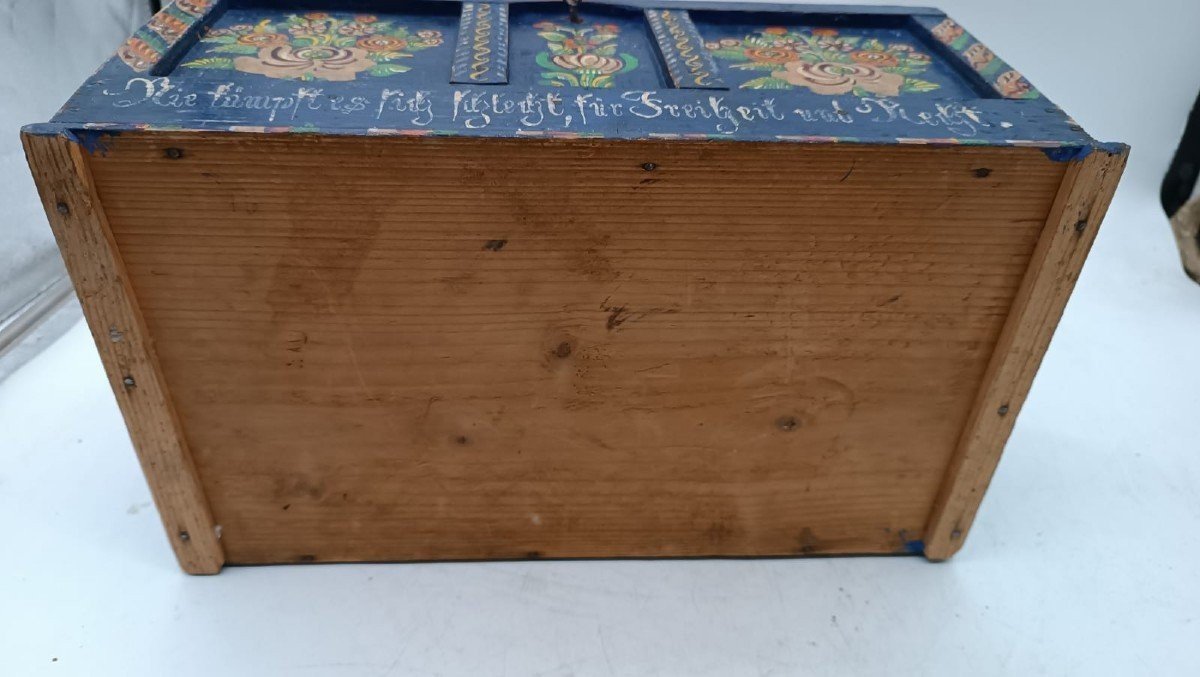  Original 19th Century Jewelery Box In Softwood Painted With Floral Motifs, -photo-3