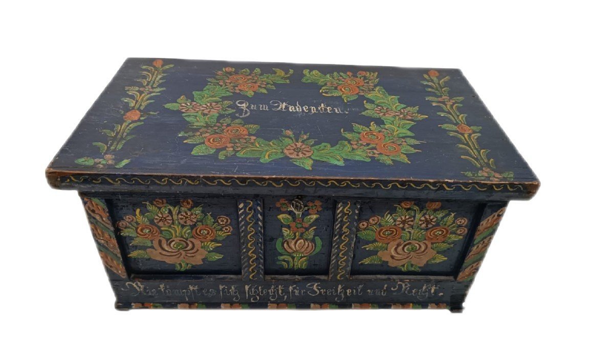  Original 19th Century Jewelery Box In Softwood Painted With Floral Motifs, -photo-4