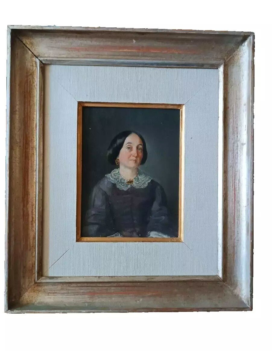 Huile Sur Toile Portrait Féminin Antique Milieu Du 19ème Siècle Italie