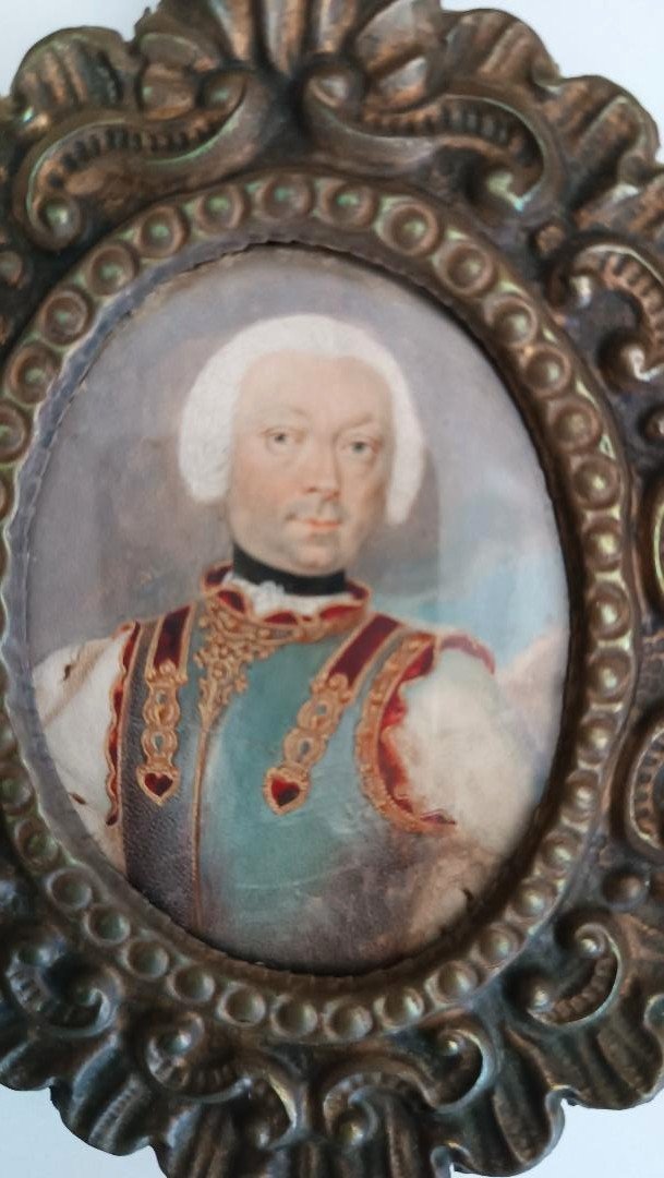 Miniature Painting On Ivory Noble Portrait 18th Century Italy - Silver Frame-photo-2