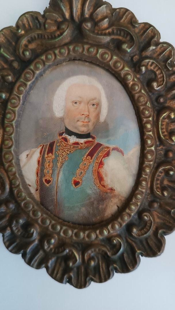 Miniature Painting On Ivory Noble Portrait 18th Century Italy - Silver Frame-photo-3