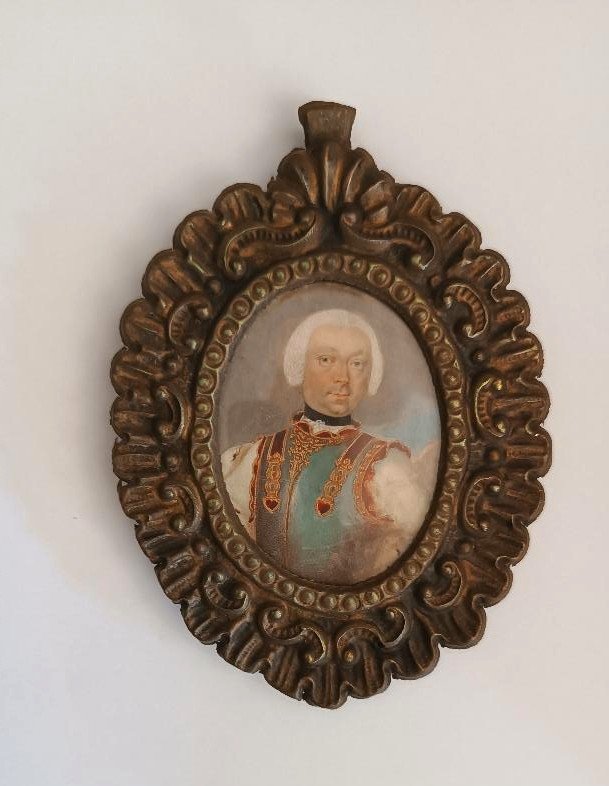 Miniature Painting On Ivory Noble Portrait 18th Century Italy - Silver Frame-photo-1