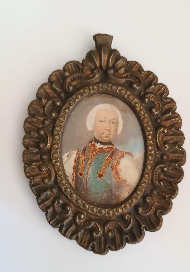 Miniature Painting On Ivory Noble Portrait 18th Century Italy - Silver Frame