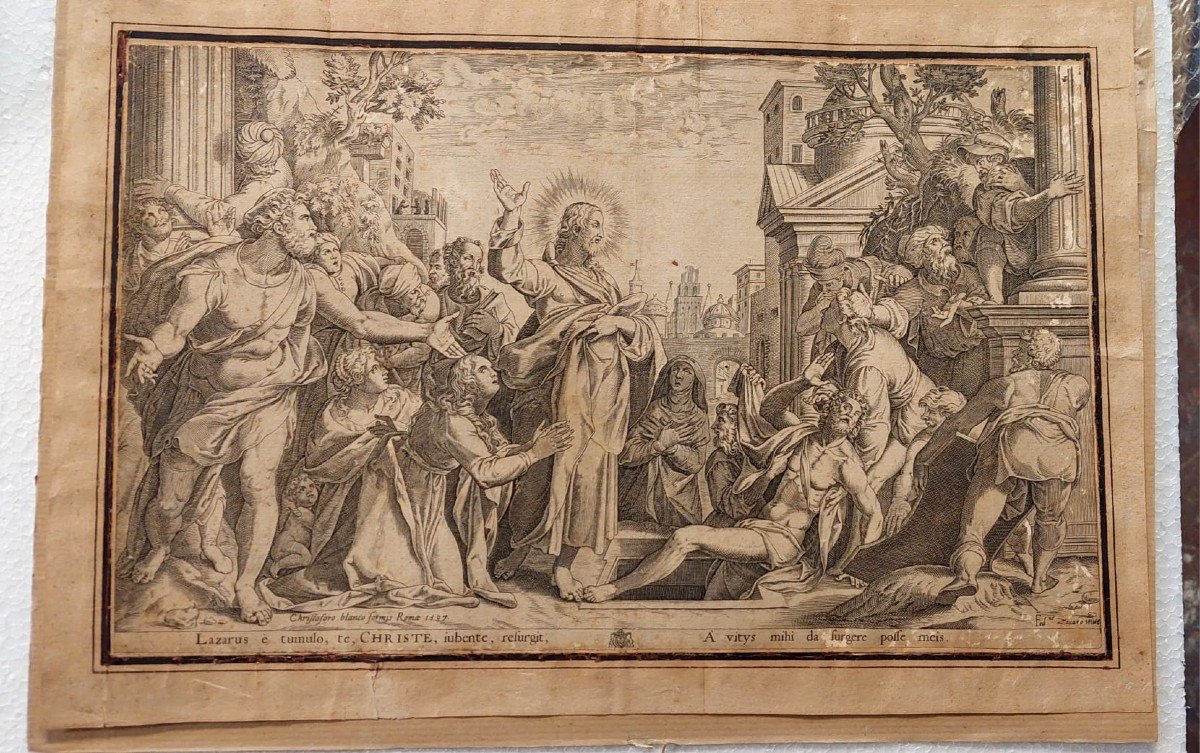 Résurrection De Lazare Gravure Cristoforo Bianco Rome 1597-photo-4