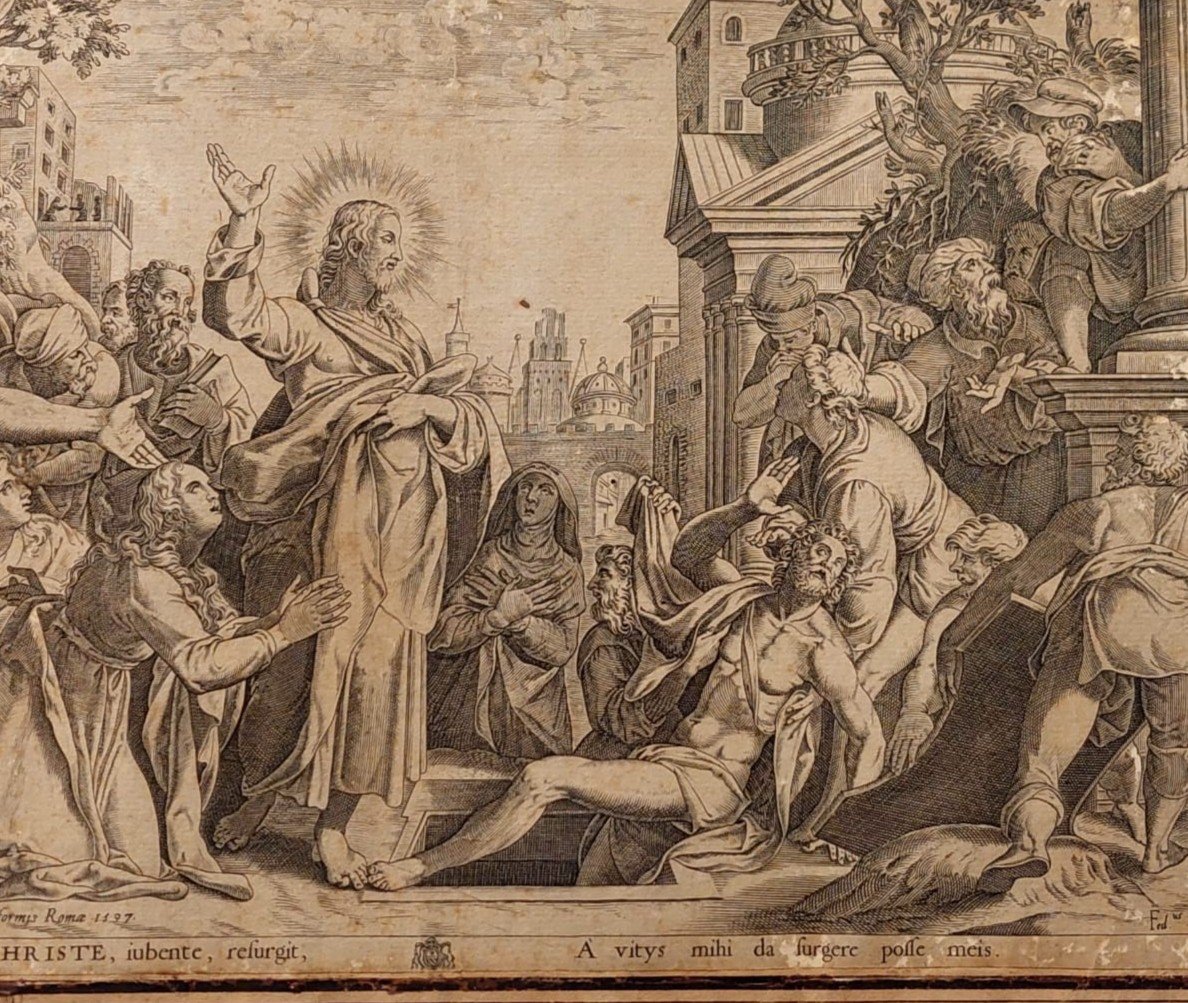 Resurrection Of Lazarus Engraving Cristoforo Bianco Rome 1597-photo-8