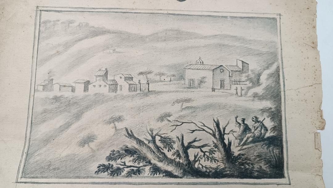 Dessin Au Crayon Aquarelle Antique école Toscane Du 18ème Siècle-photo-2