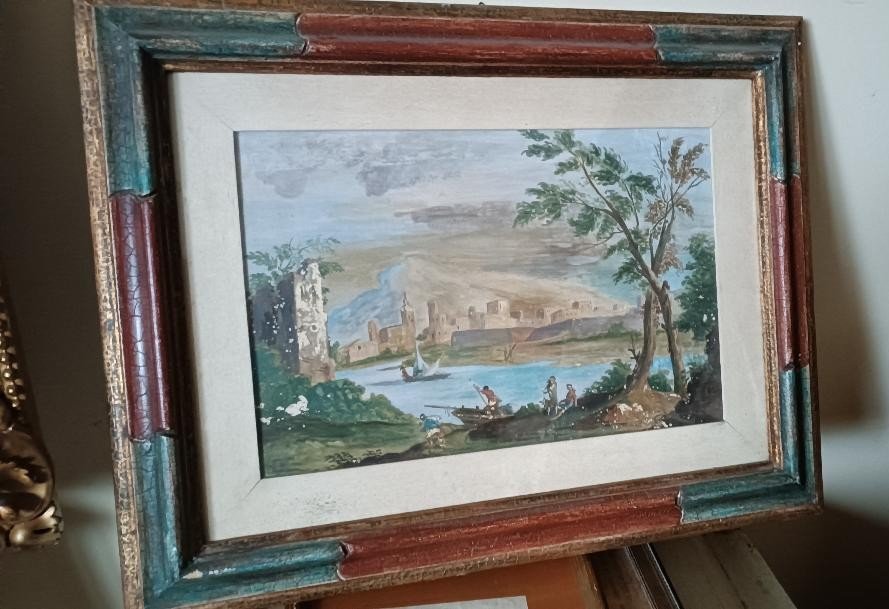 Antique Watercolor 18th Century Italian School-photo-2