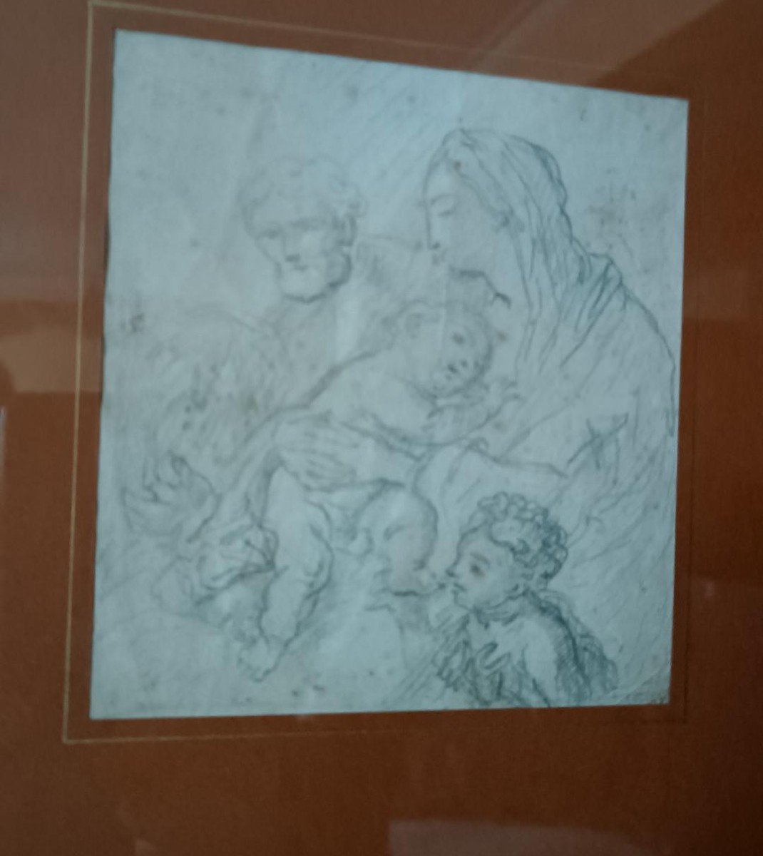 Dessin d'étude Au Crayon Antique XVIIIe Siècle école Italienne De La Sainte Famille-photo-3