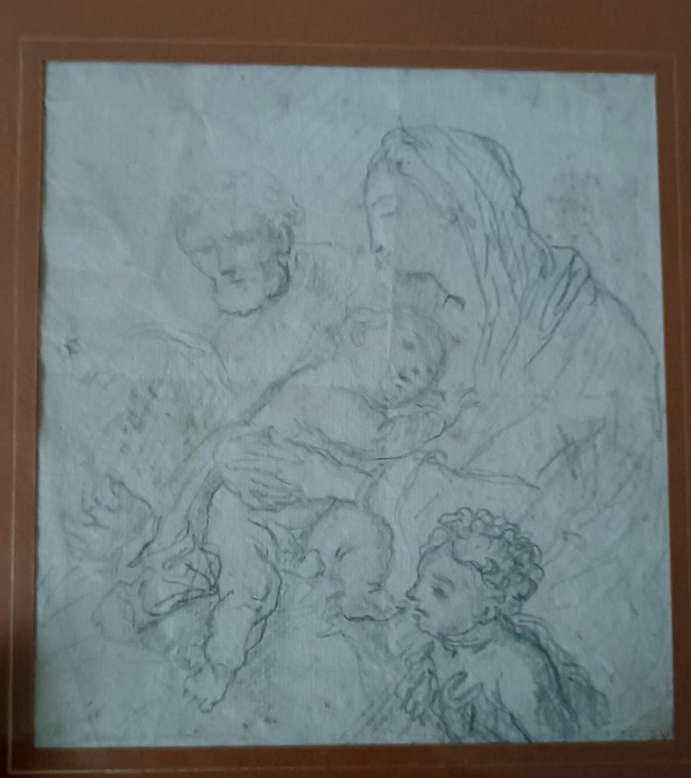 Dessin d'étude Au Crayon Antique XVIIIe Siècle école Italienne De La Sainte Famille-photo-4