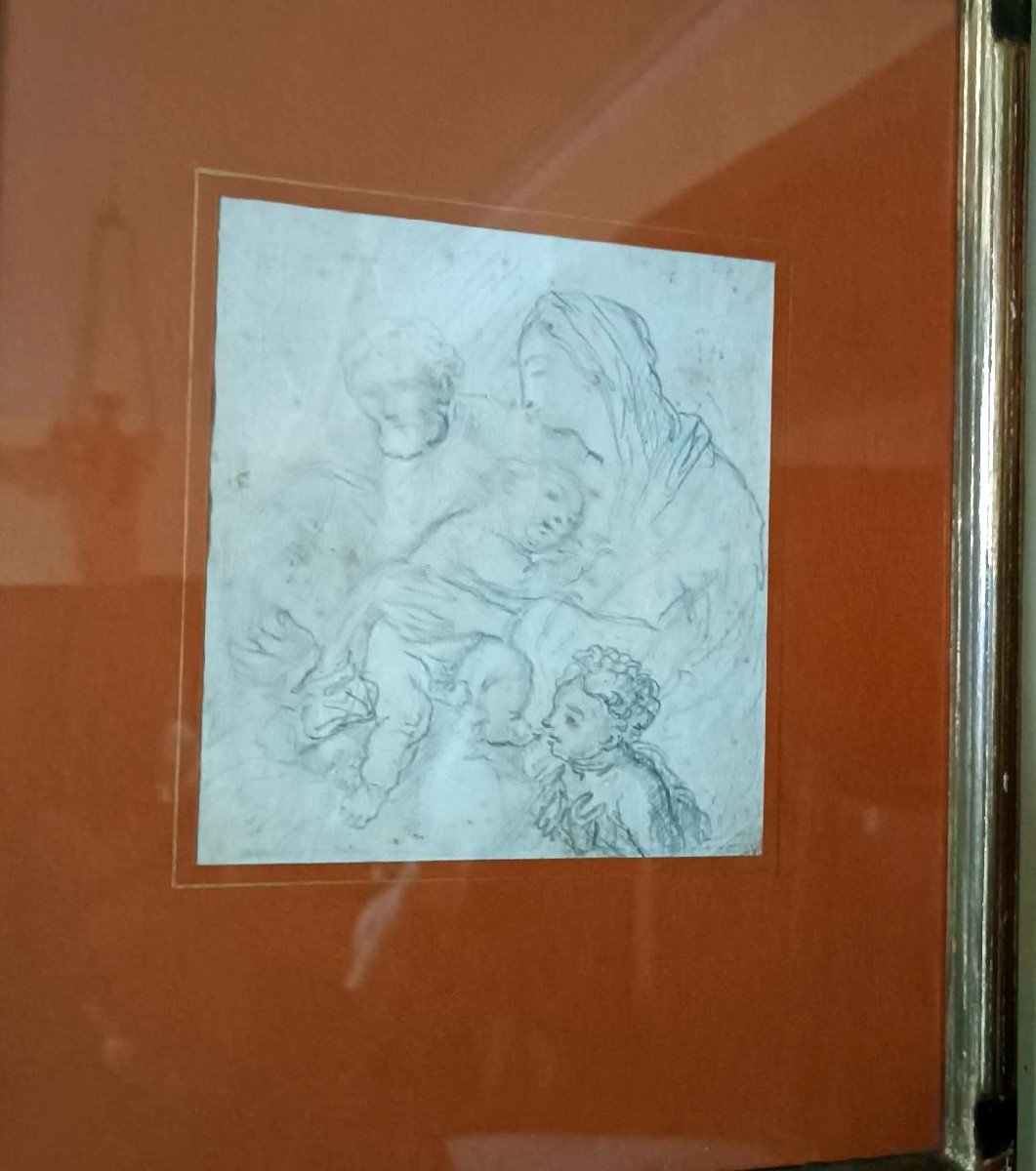 Dessin d'étude Au Crayon Antique XVIIIe Siècle école Italienne De La Sainte Famille