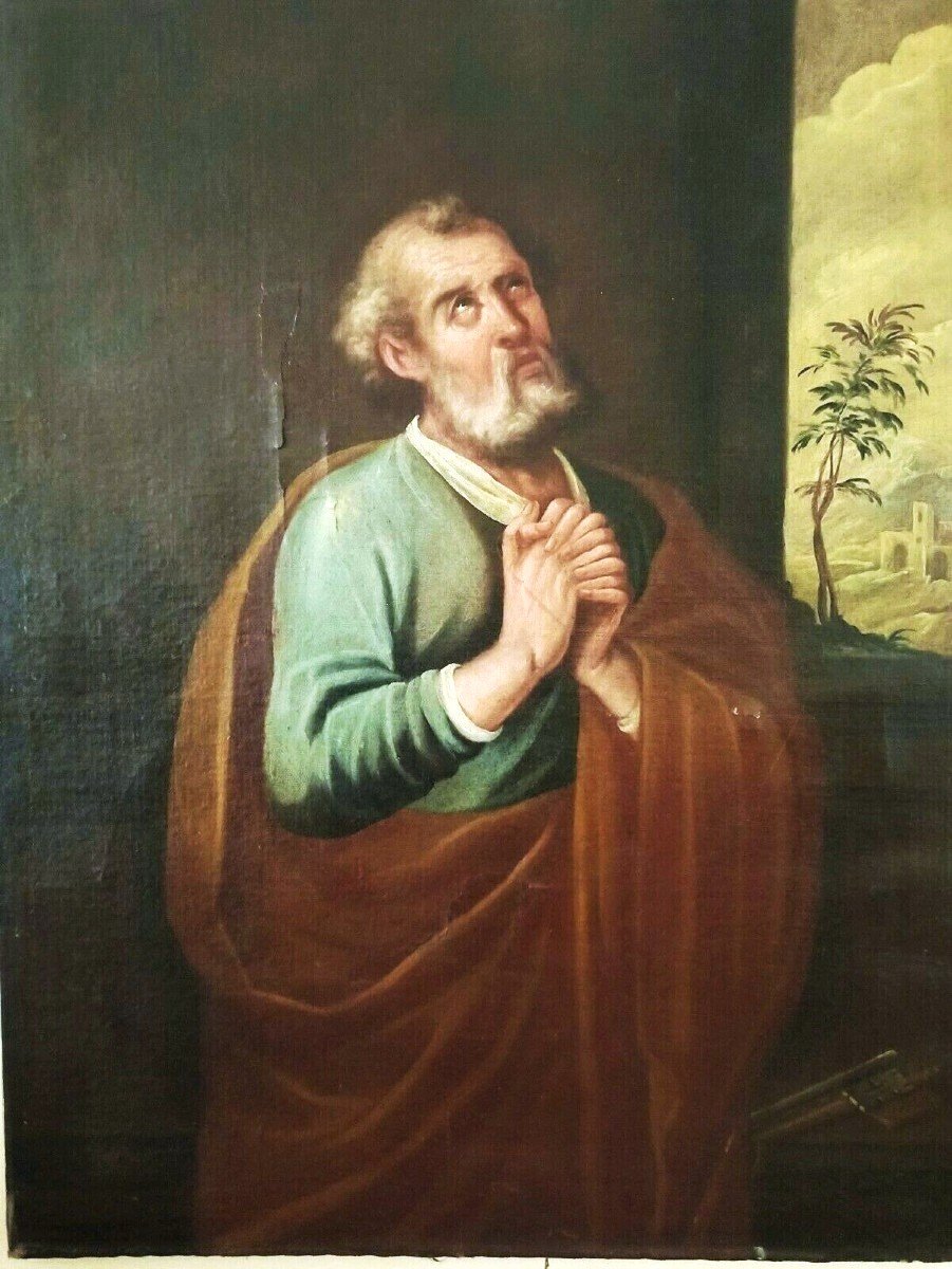 Ancient Painted Saint Peter Seventeenth Century-photo-2