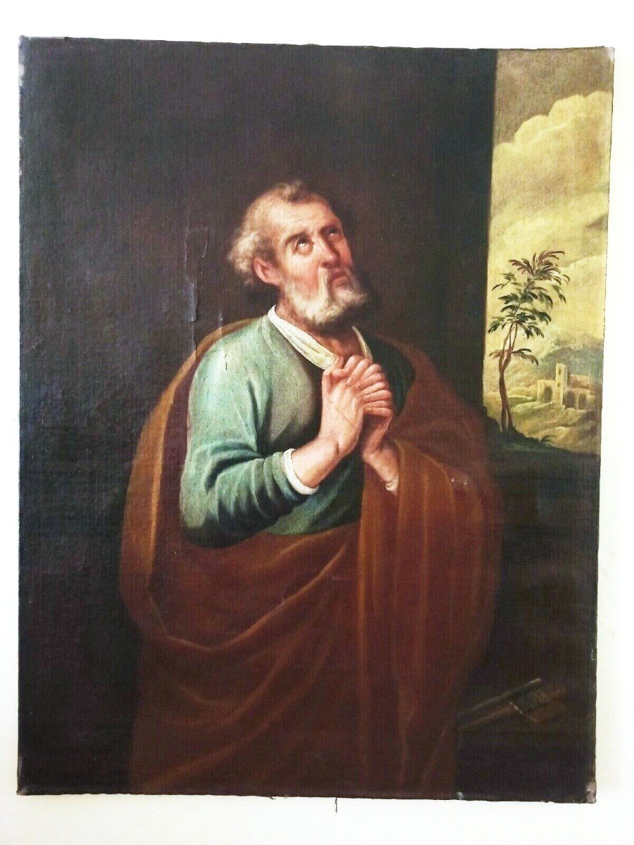 Ancient Painted Saint Peter Seventeenth Century