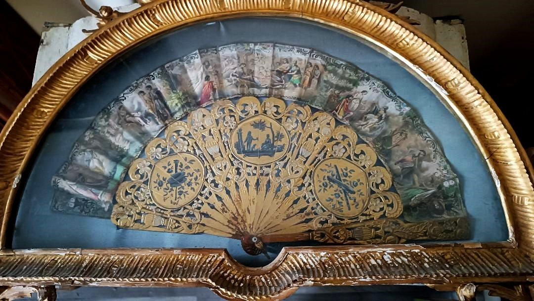 Antique Fan, End Of The 18th Century, Painted Paper And Wood And Gold - Antique Frame-photo-6