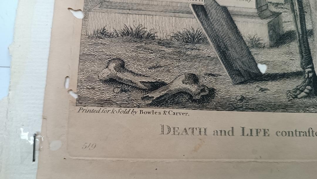 Rare Antique Engraving From The Late 18th Century "death And Life" - Bowles & Carver --photo-3