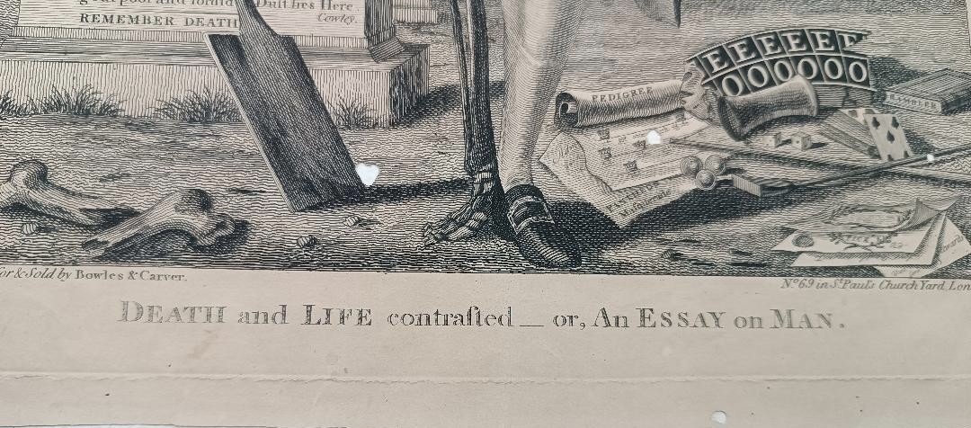 Rare Antique Engraving From The Late 18th Century "death And Life" - Bowles & Carver --photo-4