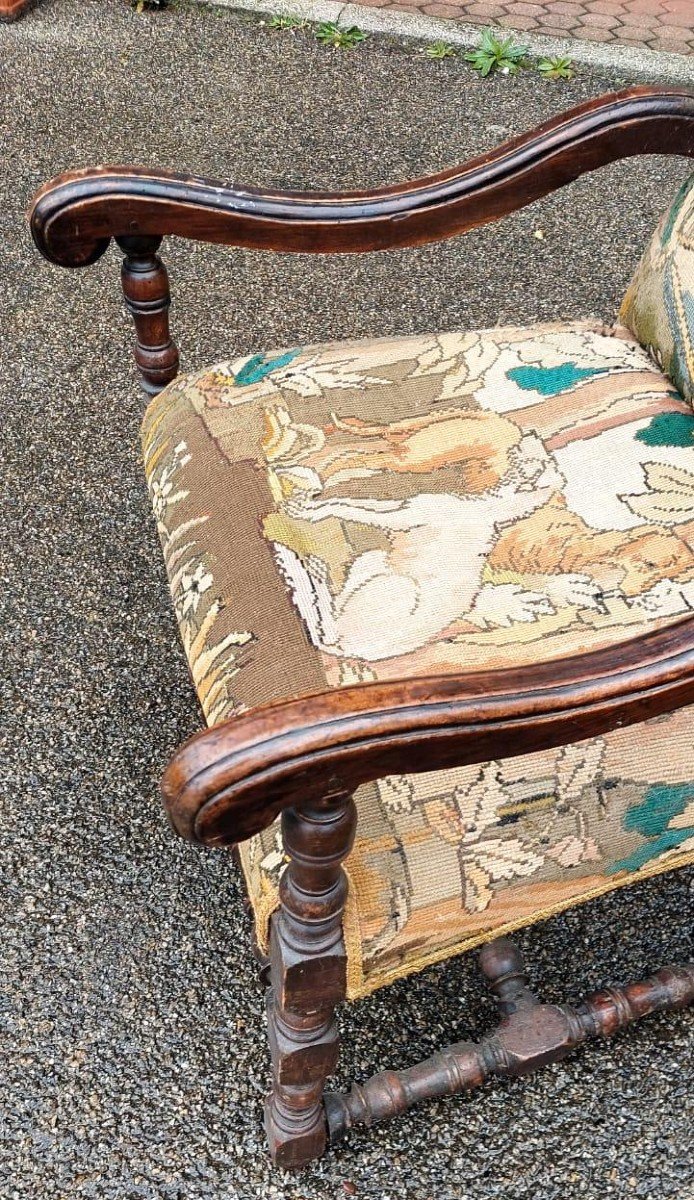 Fauteuil Bobine Ancien Baroque France 17ème Siècle Tapisserie Au Petit Point-photo-5