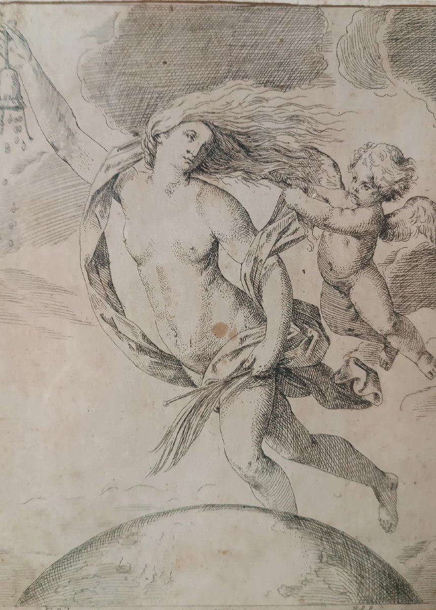 Ancient Etching Girolamo Scarsella Allegory Of Luck 17th Century-photo-1