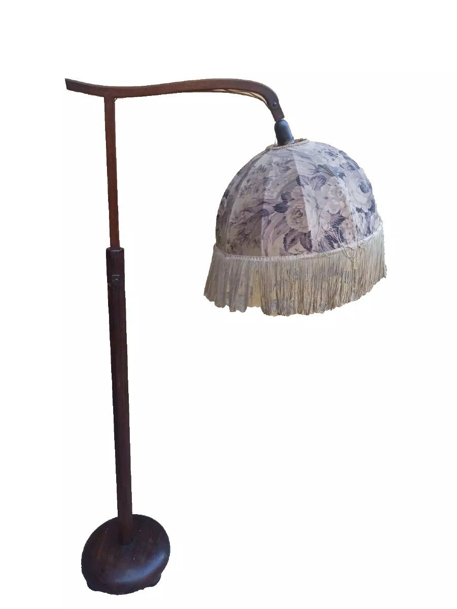 Floor Lamp - Italian Early 1900s Adjustable In Antique Wood-photo-2