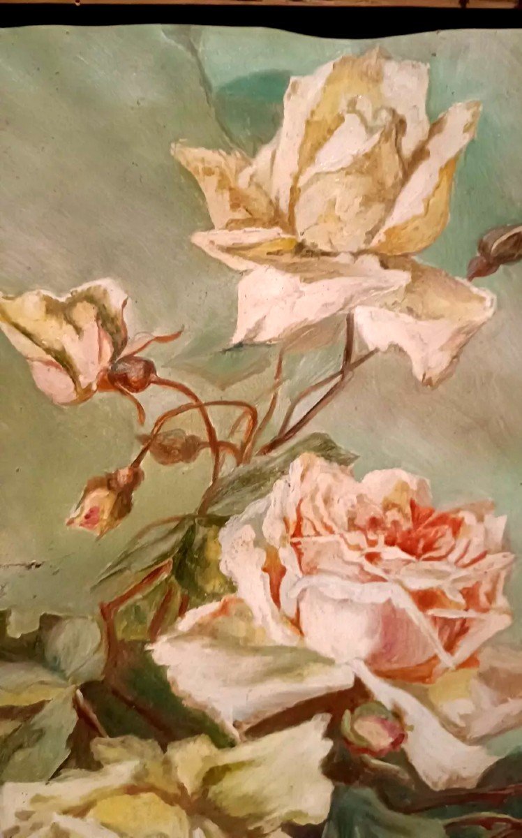 Tableau de la fin du 19ème siècle, signé, roses  67X43-photo-4