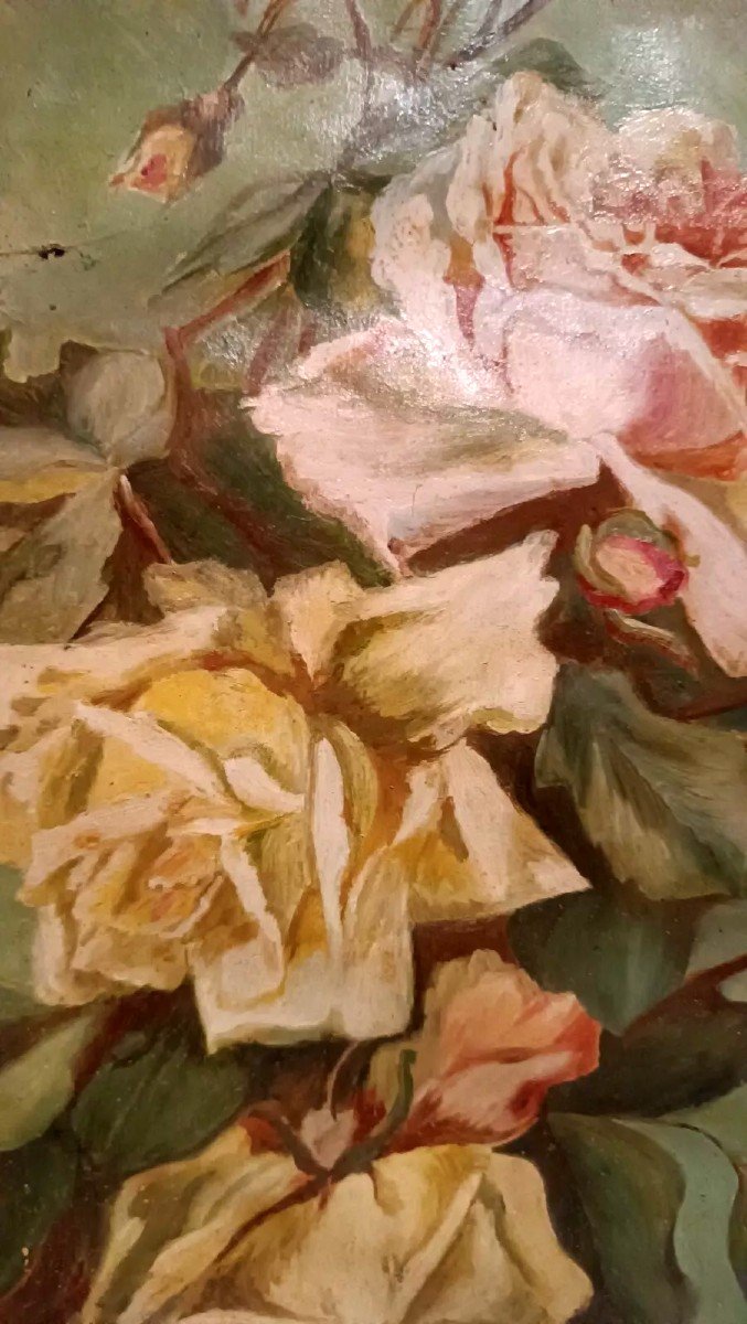 Tableau de la fin du 19ème siècle, signé, roses  67X43-photo-2