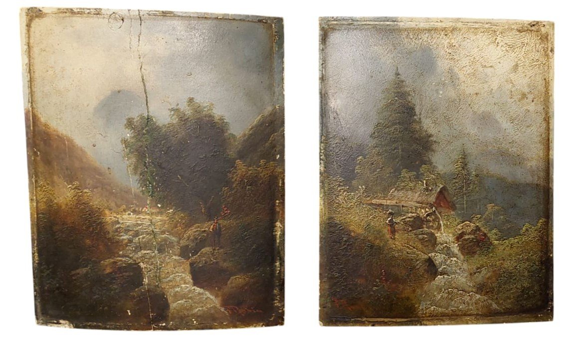  Paire De Paysages De l'école De Barbizon, Peintures à l'Huile Sur Panneau Signées-photo-8