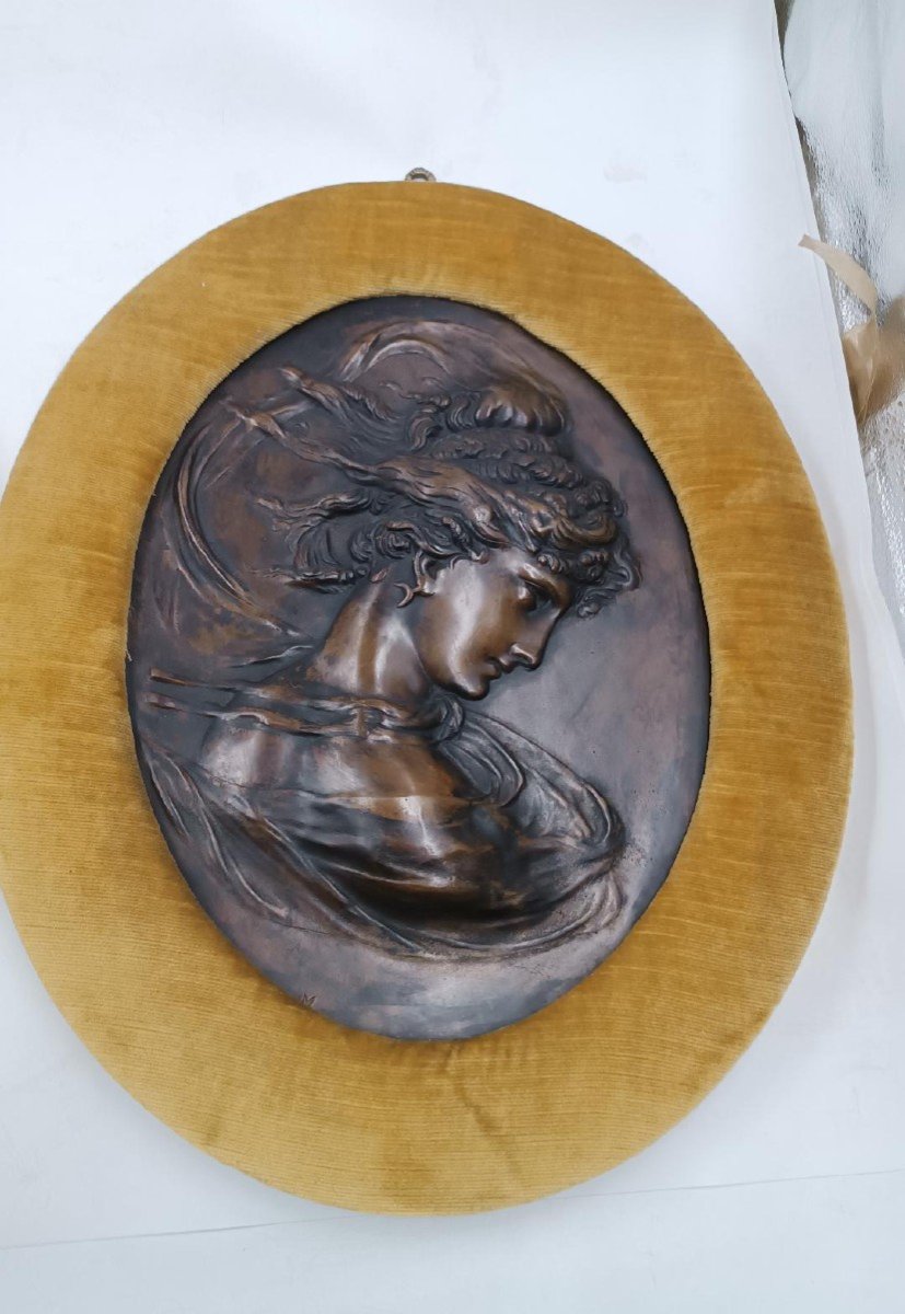 Paire De Reliefs En Bronze Art Nouveau De Visages Féminins-photo-3