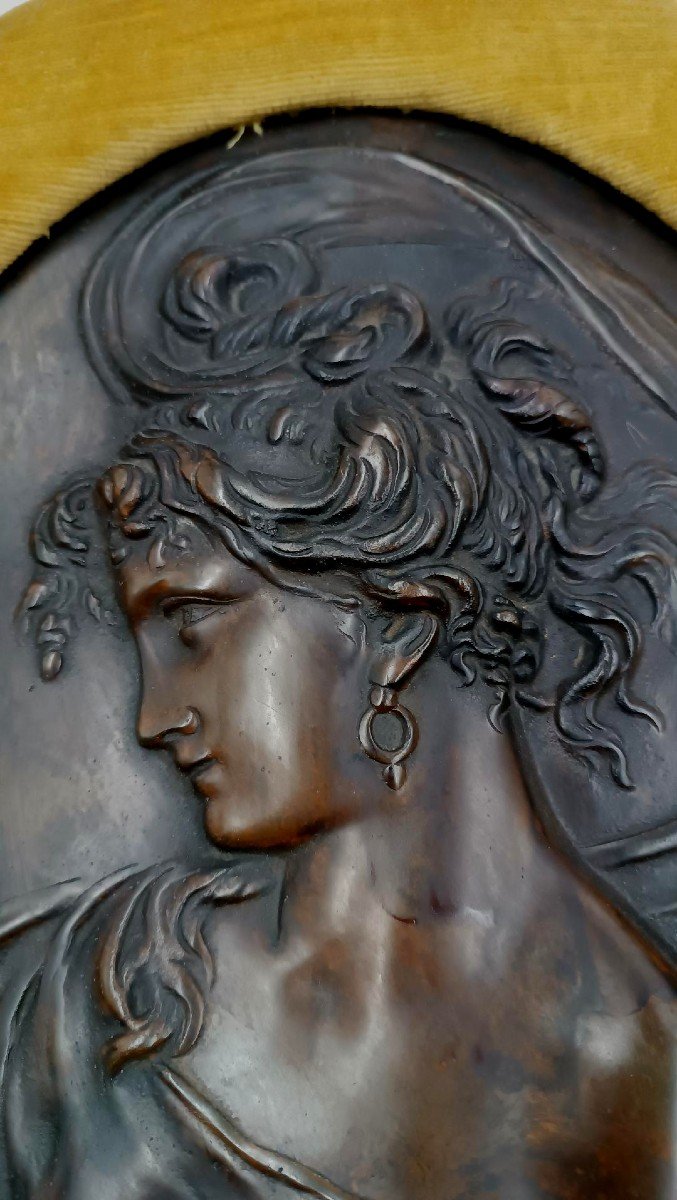 Paire De Reliefs En Bronze Art Nouveau De Visages Féminins-photo-2