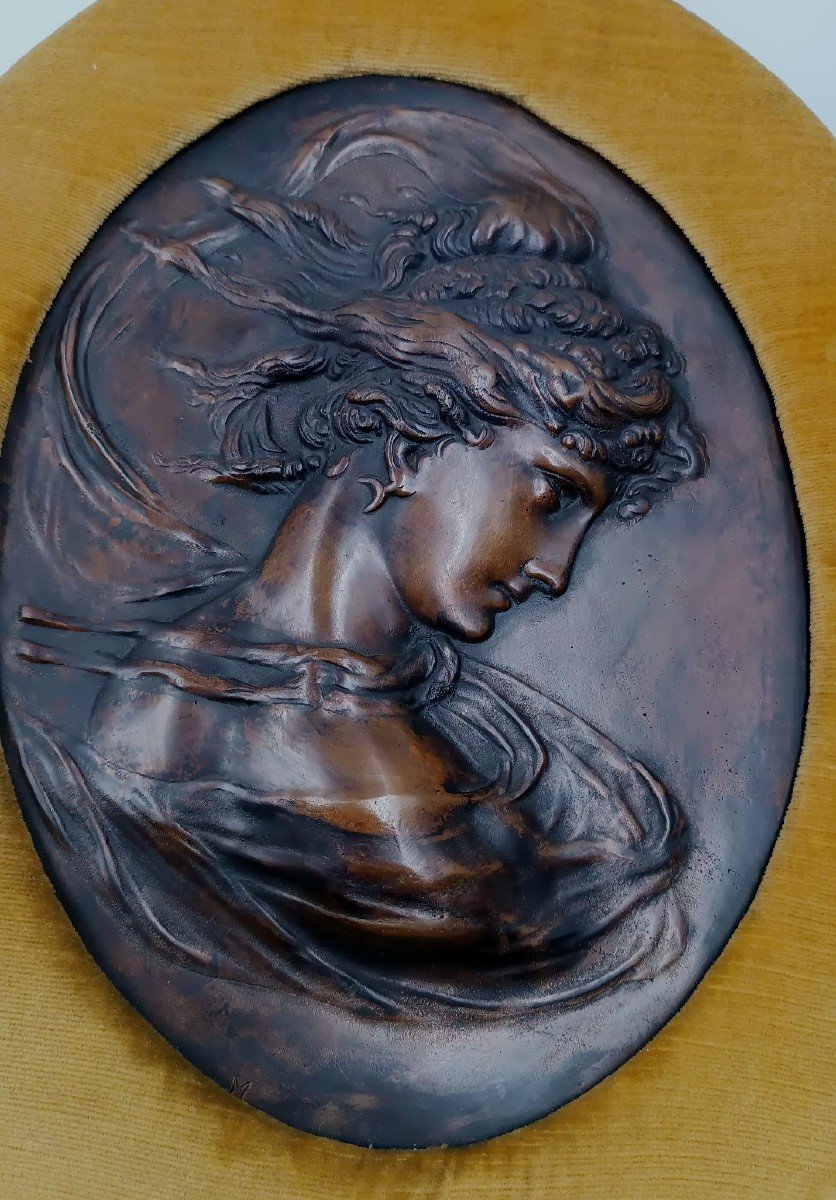 Paire De Reliefs En Bronze Art Nouveau De Visages Féminins-photo-3